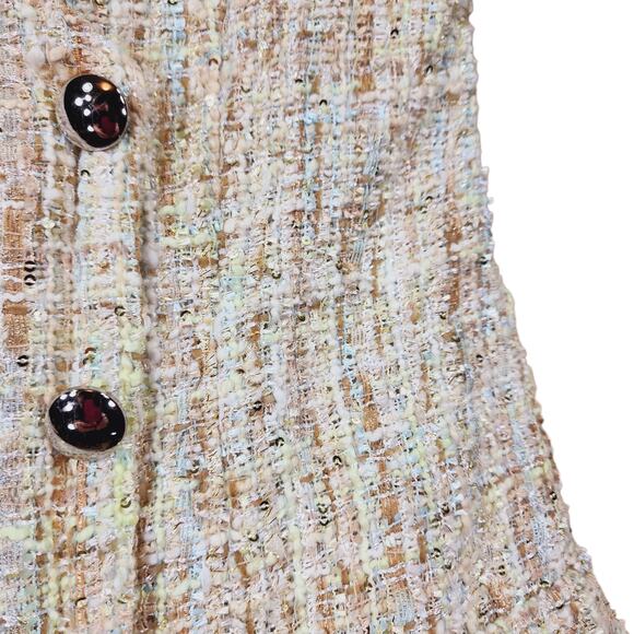 Forever 21 Tweed Sheath Dress S Women Tank Double Breast Cream Aqua Blue Sequins - Picture 6 of 11